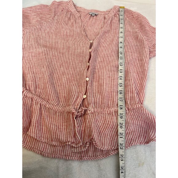 Rails White Red Marti Scarlet Linen Blend Striped Split Neck Womens Blouse Top M - Picture 6 of 6